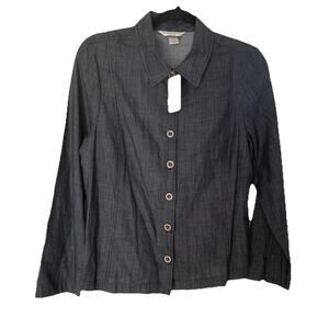 CHRISTOPHER & BANKS PETITE LONG SLV BUTTON FRONT SHIRT BLUE TOP P/M NWT